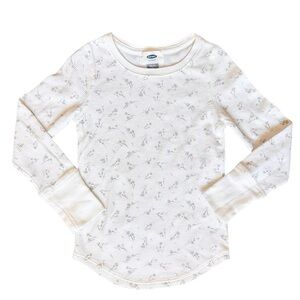Old Navy XS 5 Girls white cream pink floral thermal long sleeve shirt